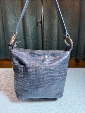 Brighton Navy Croc-Embossed Shoulder Bag